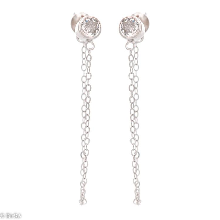 Hanging Silver Earrings - Zircon