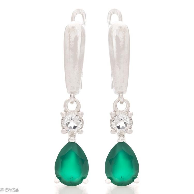 Silver earrings - Natural Green Agat 1,80 ct.