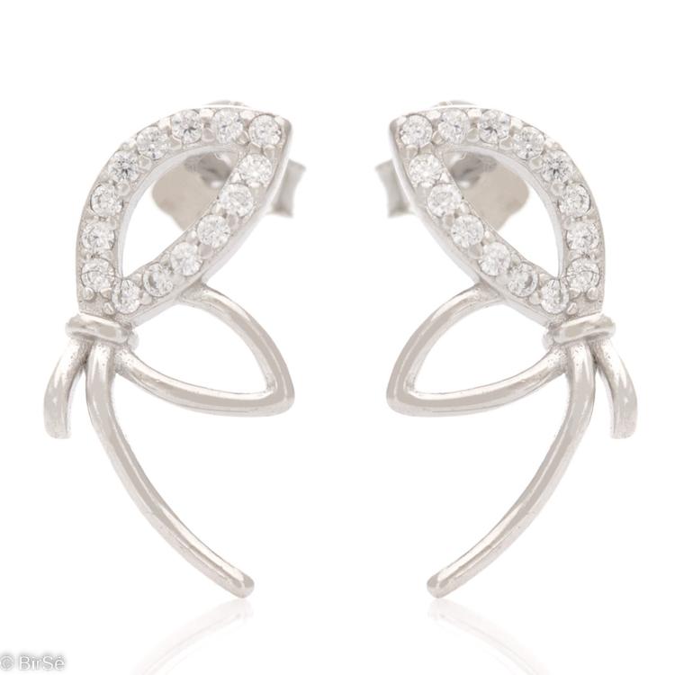 Silver earrings - Ribbons with zircons