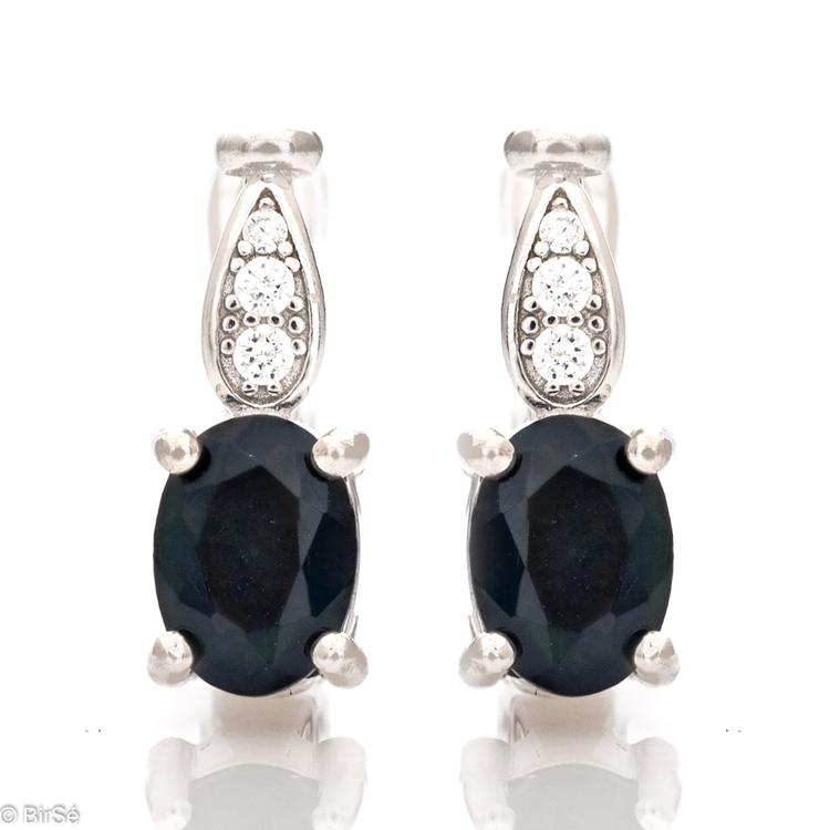 Silver earrings - Natural Black Opal 0,56 ct.