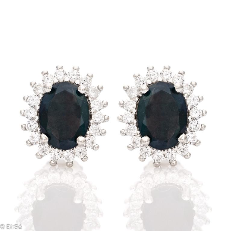 Silver earrings - Natural Black Opal 1,56 ct.