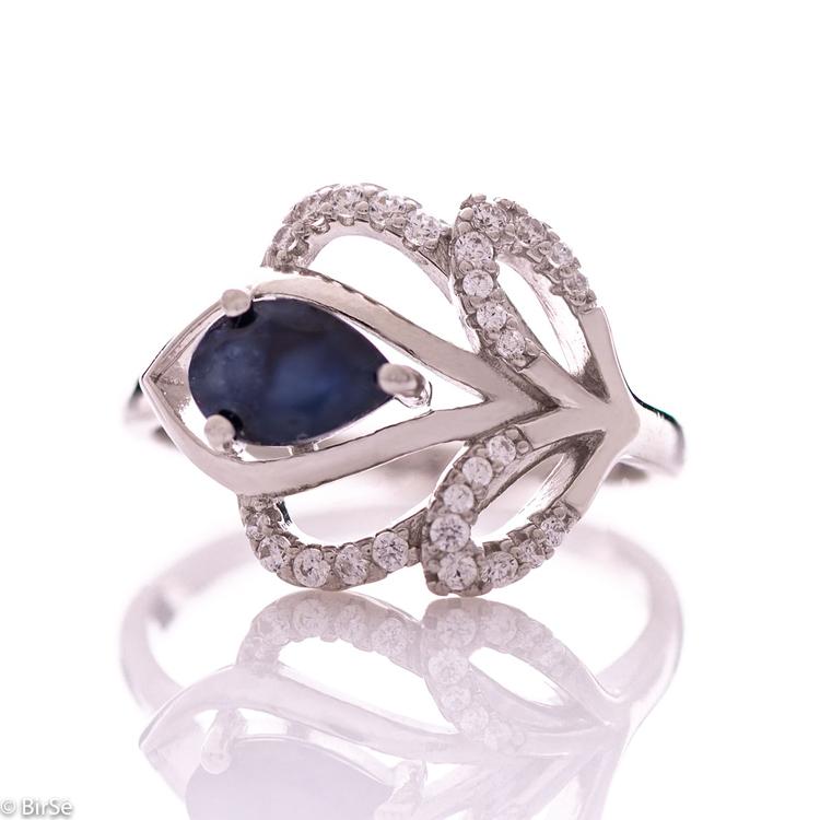 Silver ring - Natural sapphire 0,75 ct