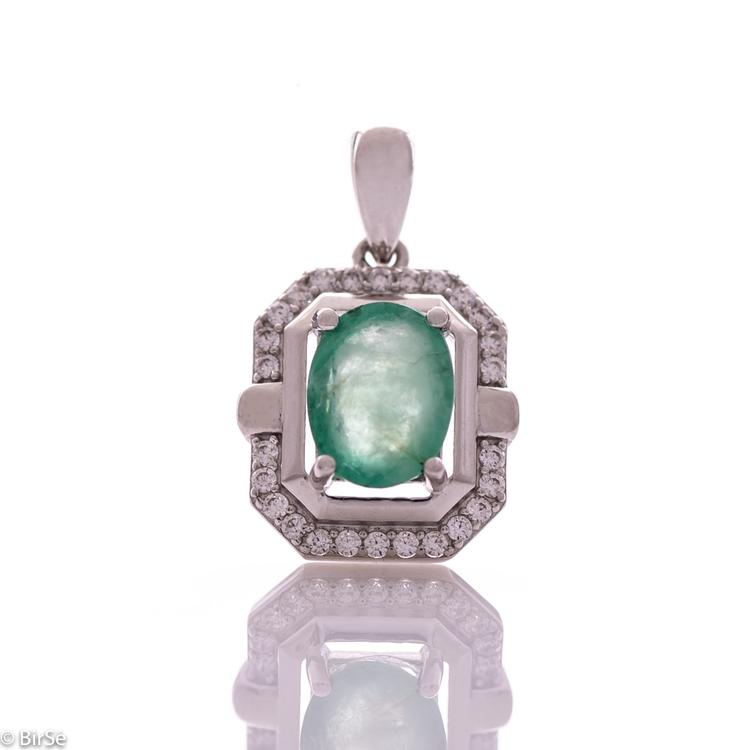 Silver pendant - Natural emerald 1,26 ct