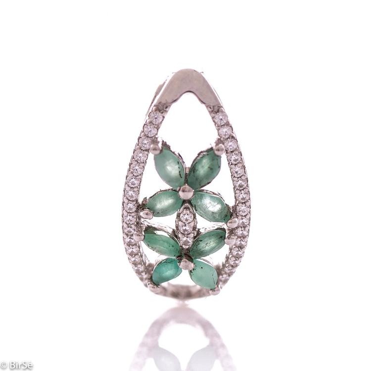 Silver pendant - Natural emerald 0,72 ct