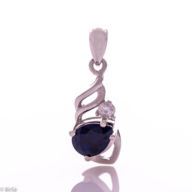 Silver pendant - Natural sapphire 0,75 ct