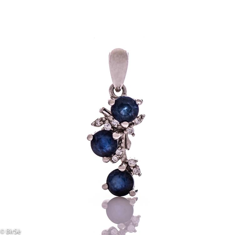 Silver pendant - Natural sapphire 1,02 ct