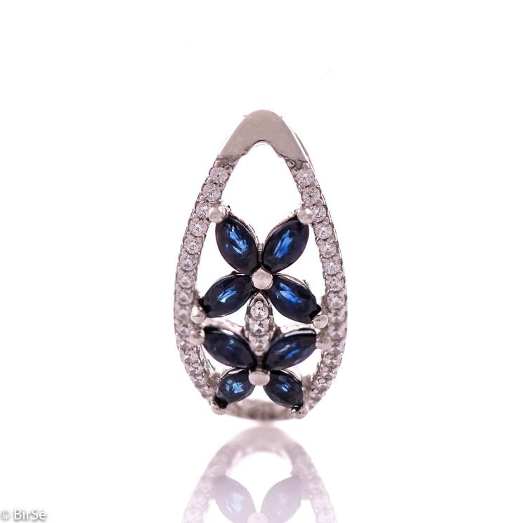 Silver pendant - Natural sapphire 1,04 ct