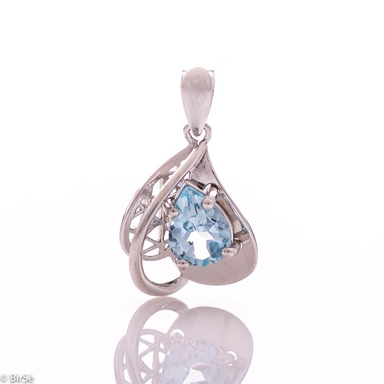 Silver pendant - Natural blue topaz 1.10 ct