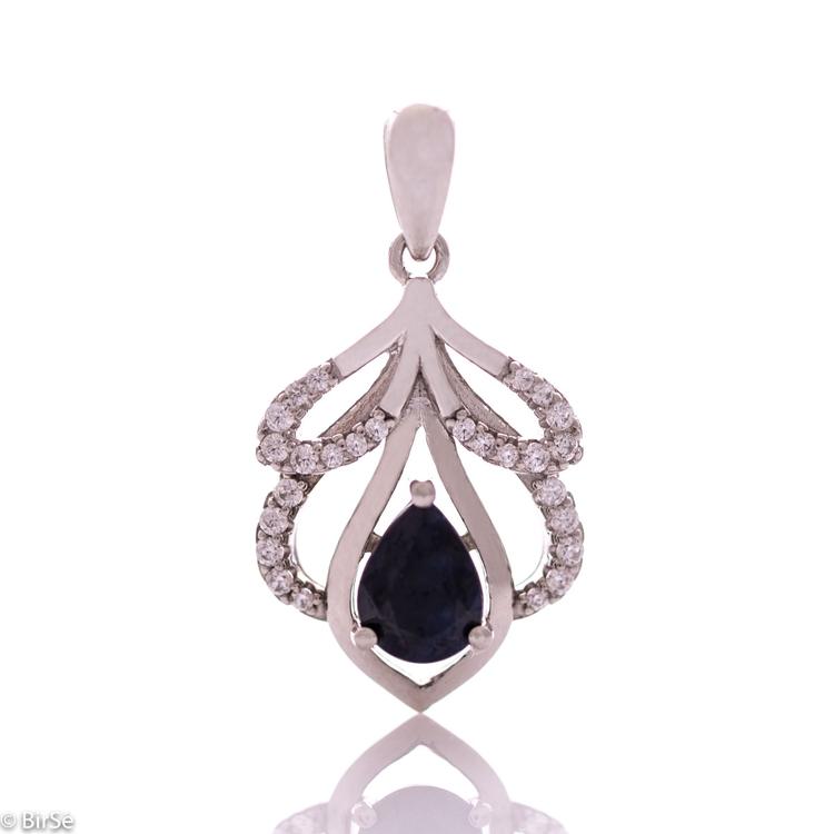 Silver pendant - Natural sapphire 0,75 ct