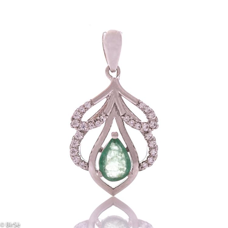 Silver pendant - Natural emerald 0,70 ct