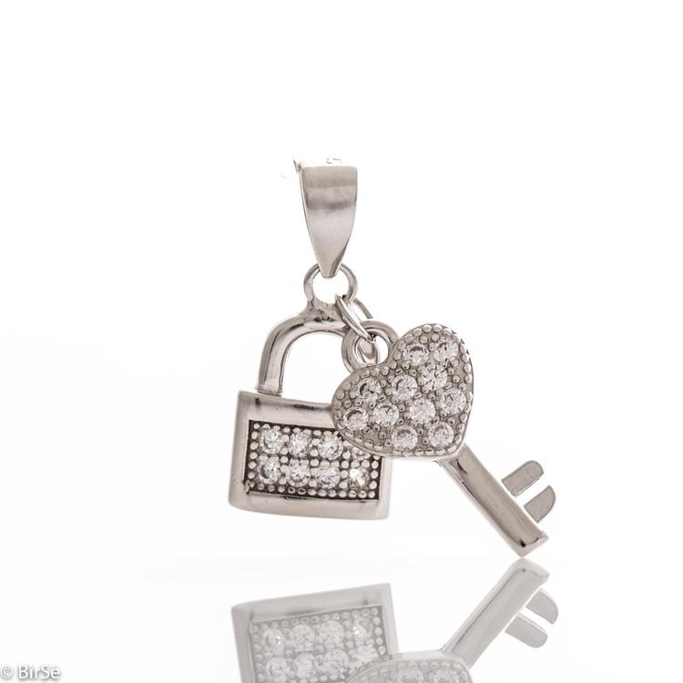 Silver pendant - Key with padlock