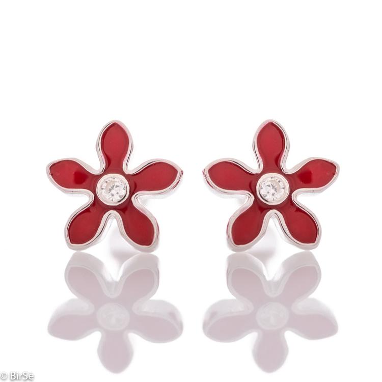 Silver earrings - Red Flowers 