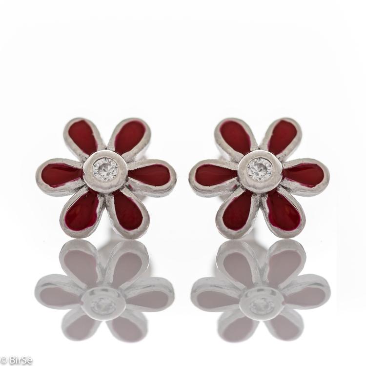 Silver earrings - Enamel flower