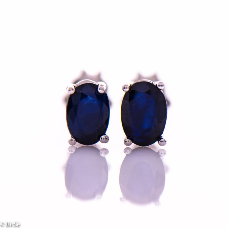 Silver earrings - Natural sapphire 6x4 1,20 ct.