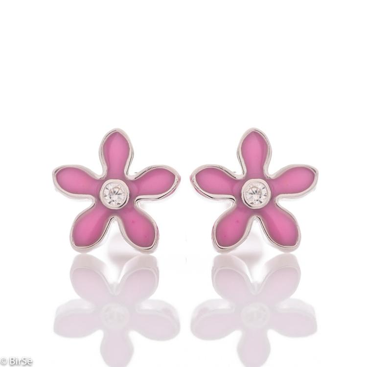 Silver earrings - Pink Flowers 