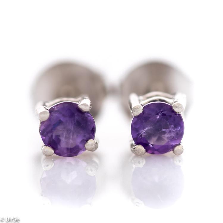 Silver earrings - 4x4 mm Natural amethyst 0,40 ct.