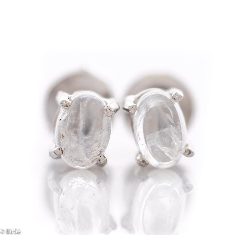 Silver earrings - 6x4 mm Natural moonstone