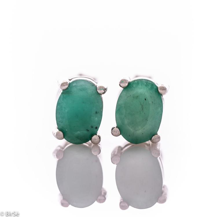 Silver Earrings - 7x5 Natural emerald 1,65 ct.