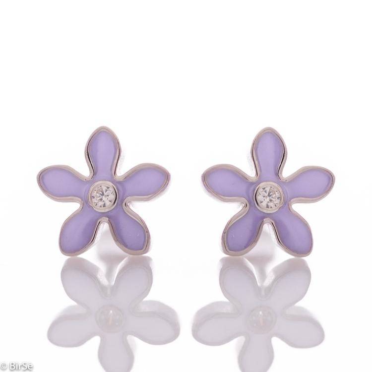 Silver Earrings - Delicate Violet Flowers 