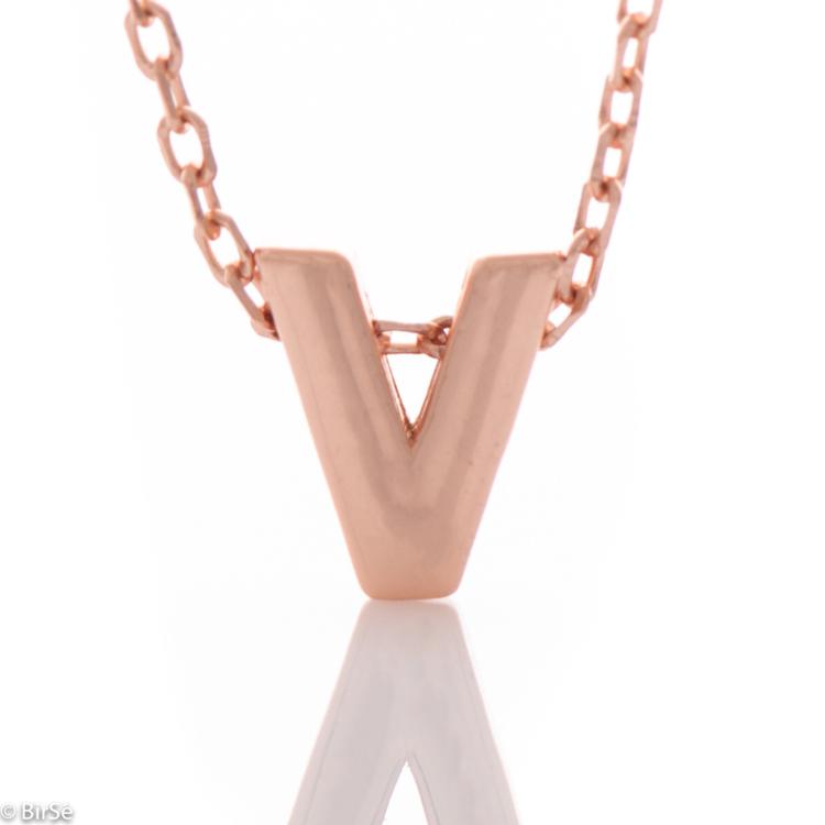 Necklace pink silver - letter V 