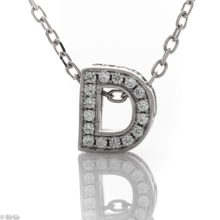 Silver necklace - letter D zircons