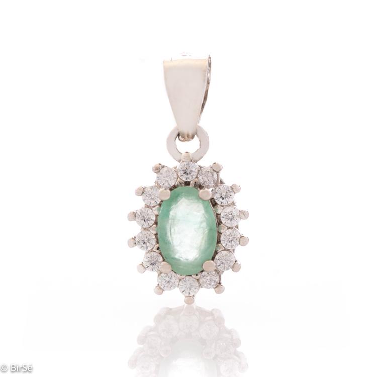 Silver necklace - Natural emerald 0,52 ct  