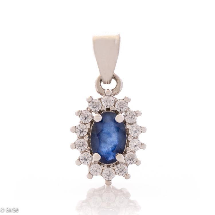Silver necklace - Natural sapphire 0,60 ct