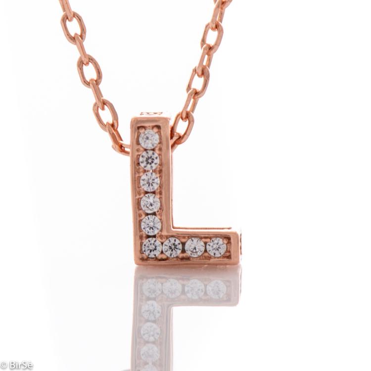 Silver necklace - letter L with zircons 