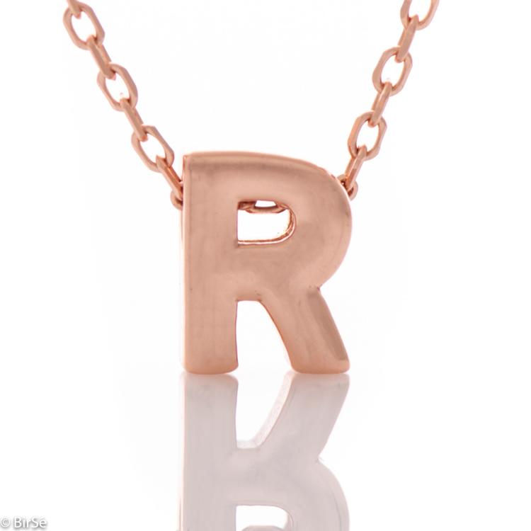 Necklace pink silver - letter R 