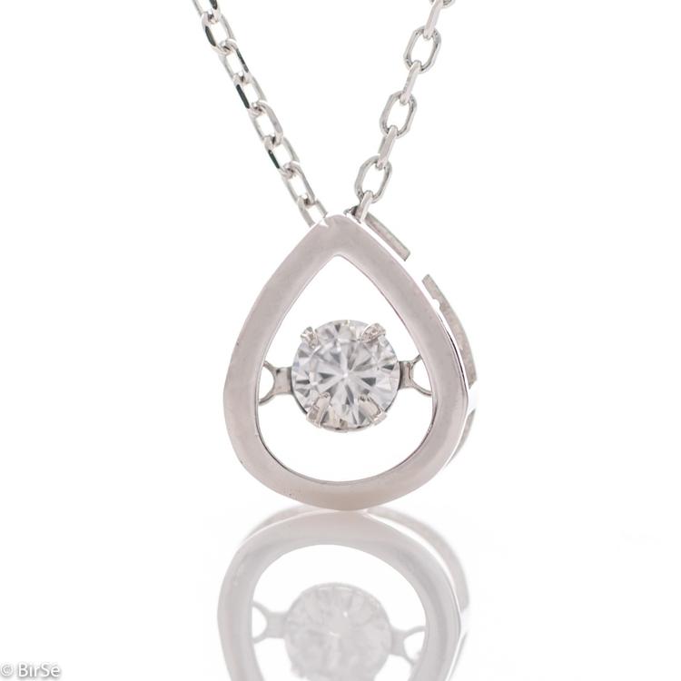 Silver necklace - Drop with zircon