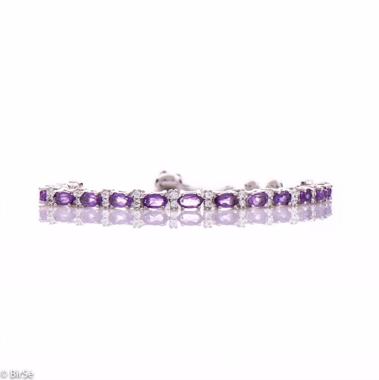 Silver bracelet - Natural amethyst 