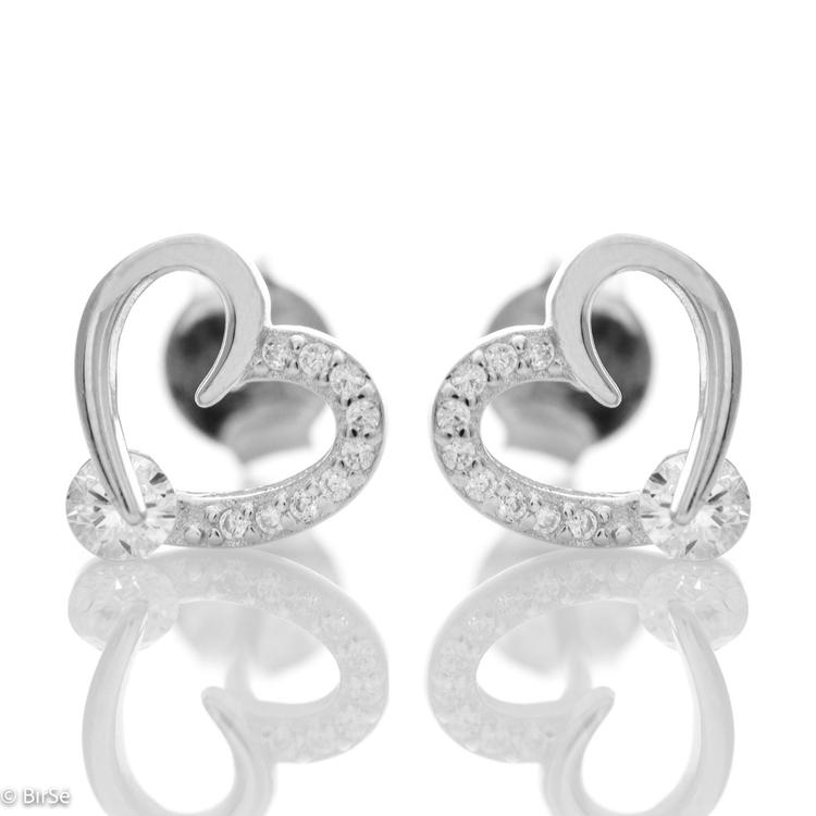 Silver earrings - Heart with Zircon