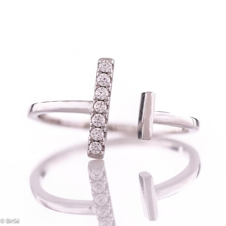 Silver Ring - '' T " with Zirconi