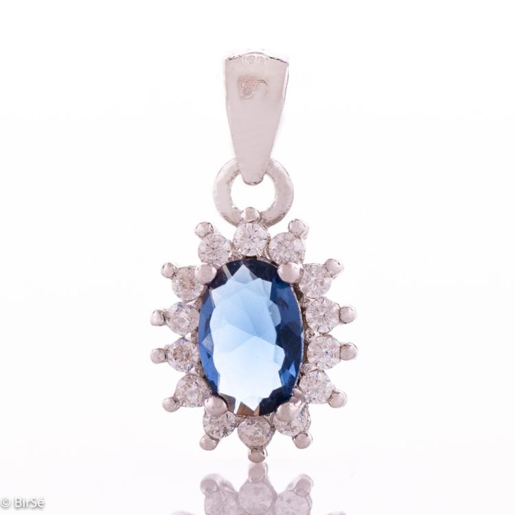 Silver pendant - Sapphire and Zirconi