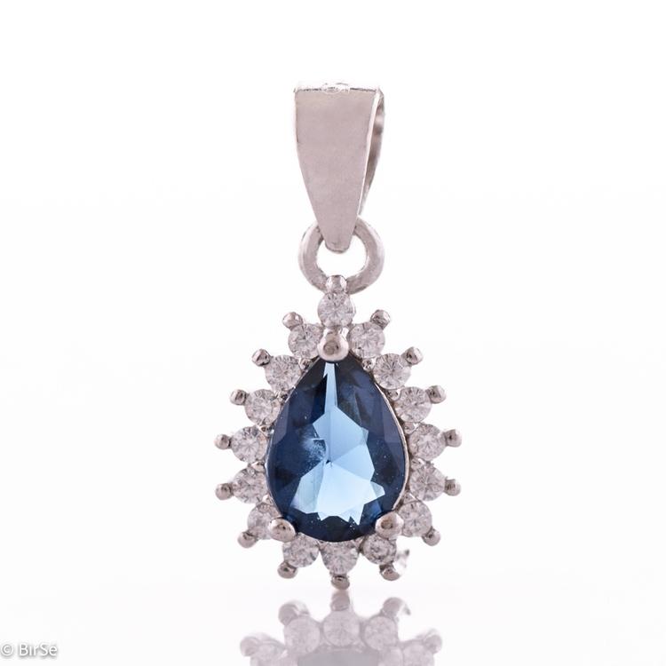 Silver Pendant - Drop Sapphire 