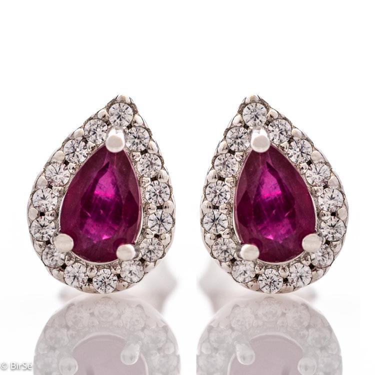 Silver earrings - Drop Natural Ruby 1,00 ct.