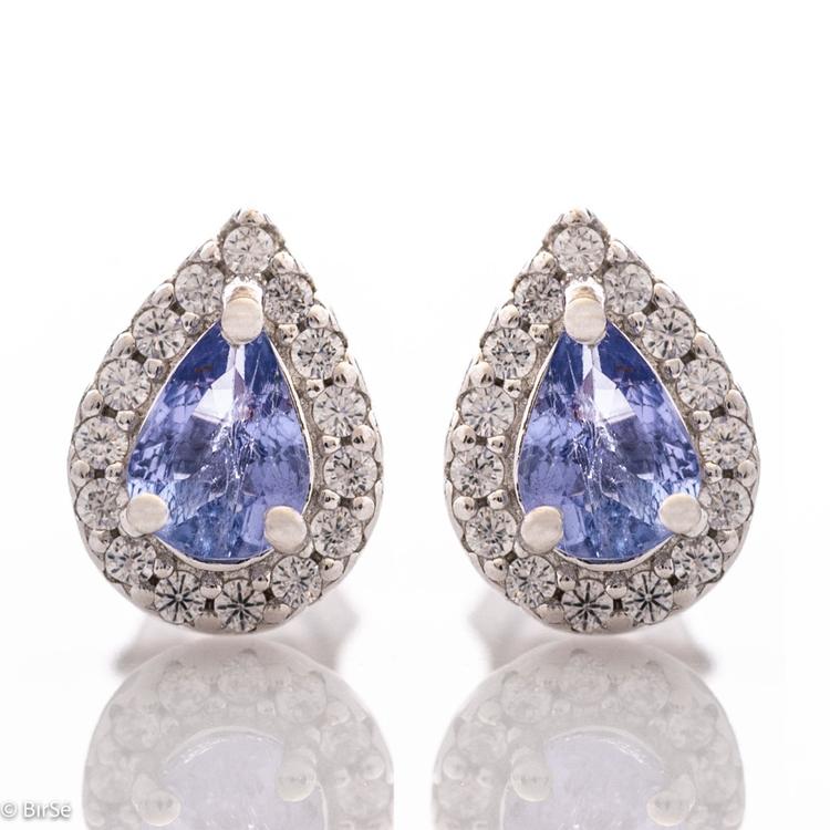 Silver earrings - Drop Natural Tanzanite 0,90 ct.