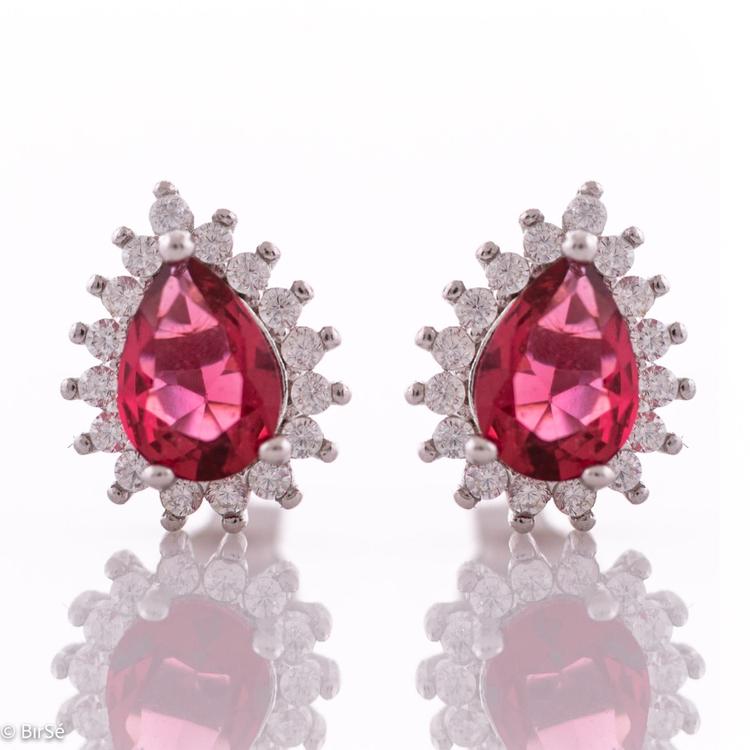 Silver earrings - Drop Ruby