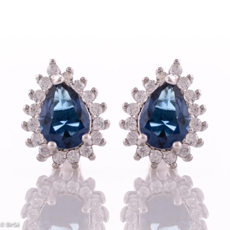 Silver earrings - Drop Sapphire