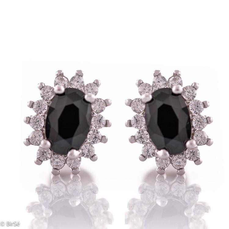 Silver earrings - Black Zircon