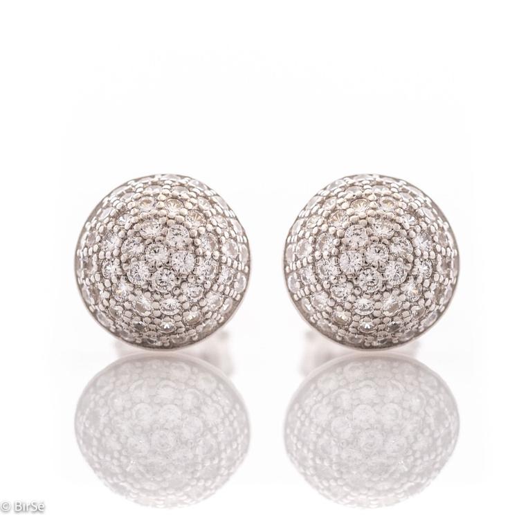 Silver earrings - Hemisphere with zircons 