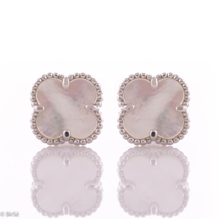 Silver earrings - Mother of pearl clovers