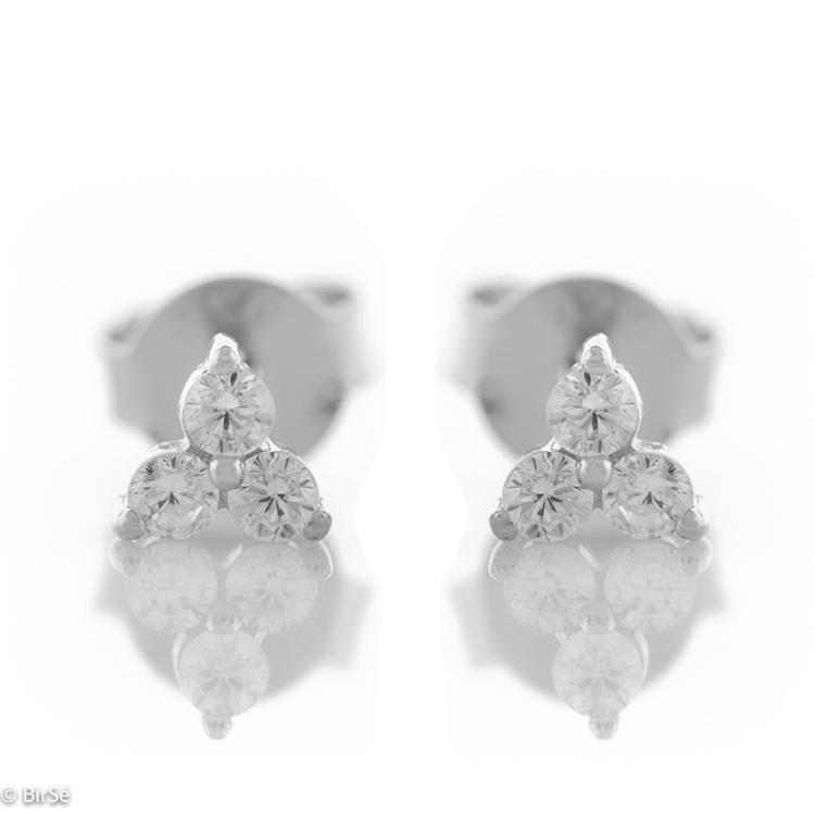 Silver earrings - Three zircons