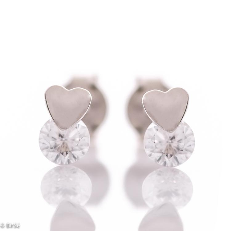 Silver earrings - Heart with Zircon