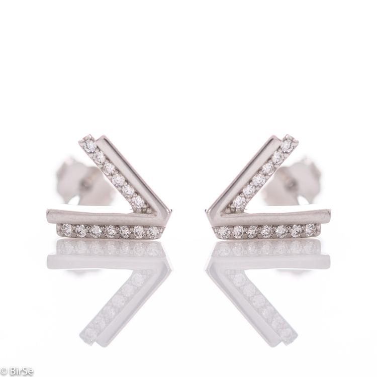 Silver earrings - V zircons