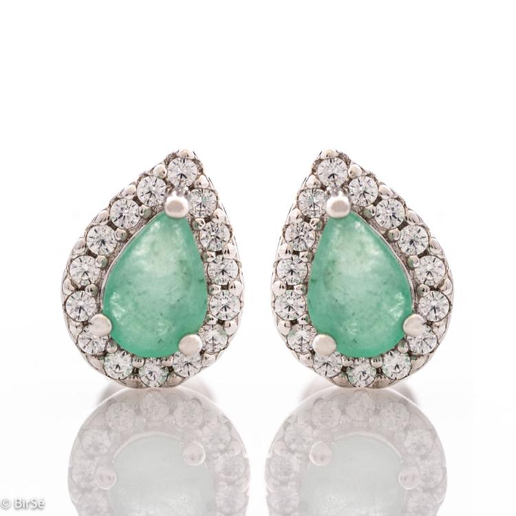 Silver earrings - Drop Natural Emerald 0,90 ct.