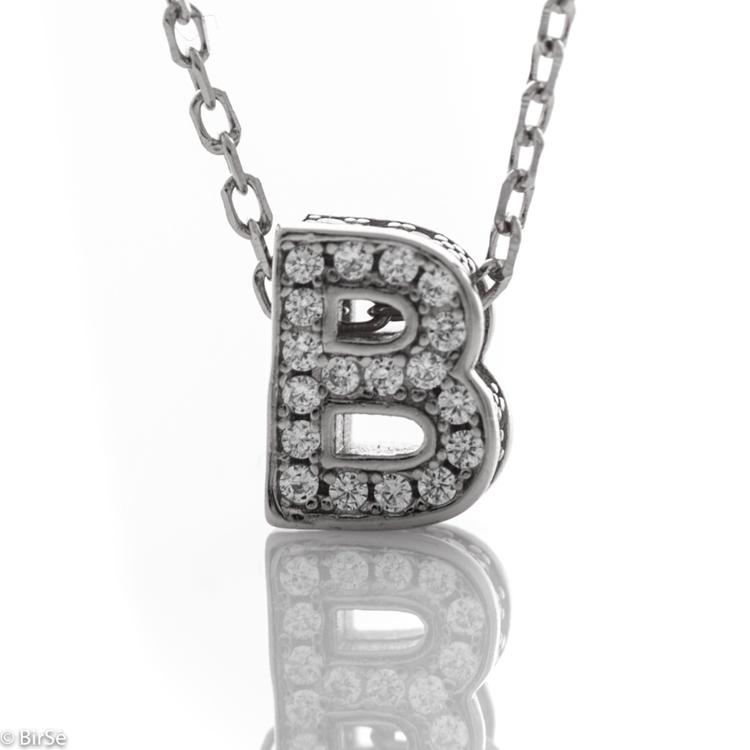 Silver necklace - letter B zircons