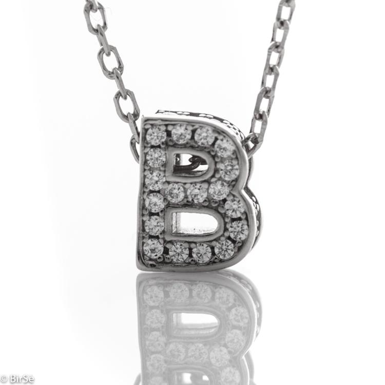 Silver necklace - letter B zircons