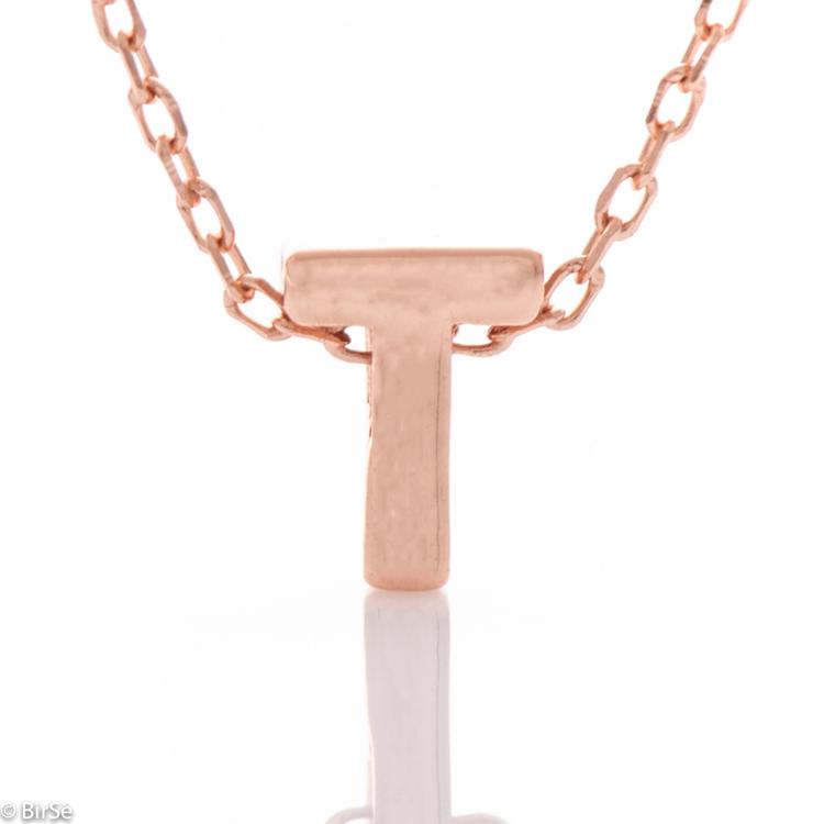 Necklace pink silver - letter T 
