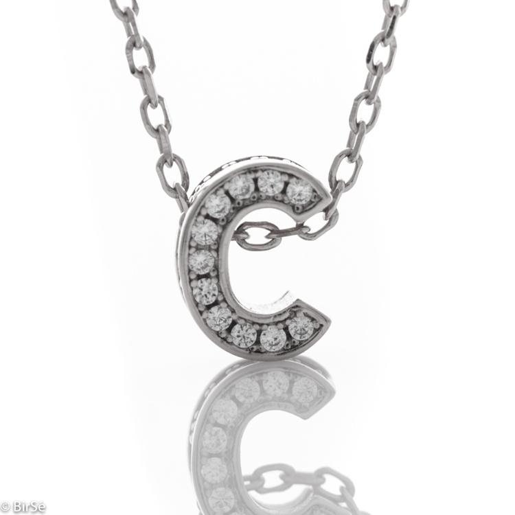 Silver necklace - letter C zircons